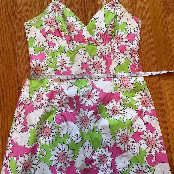 Vintage Lilly Pulitzer Size 8 Lounging White Lions Mini Dress - Pink Green White - Picture 5 of 8